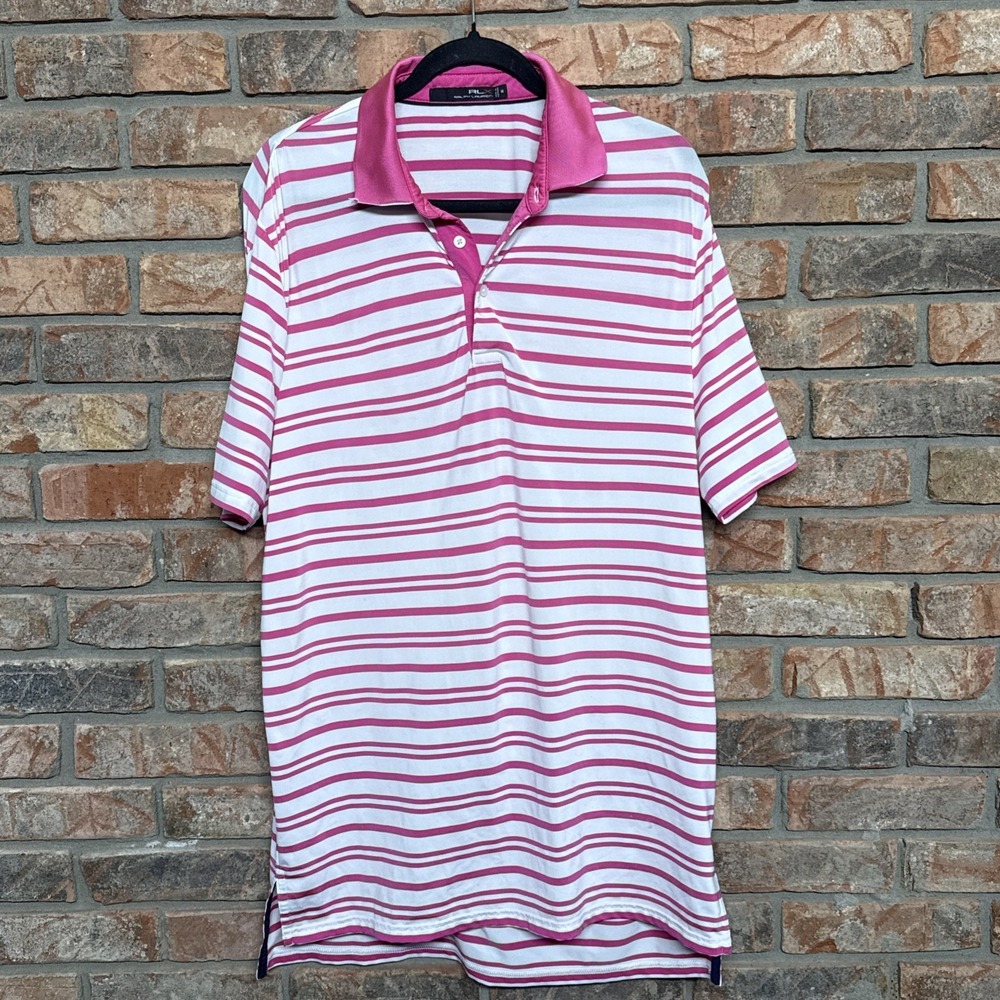 RLX Ralph Lauren X Polo Shirt Mens M Short Sleeve‎ Pink Striped L Stretch Golf